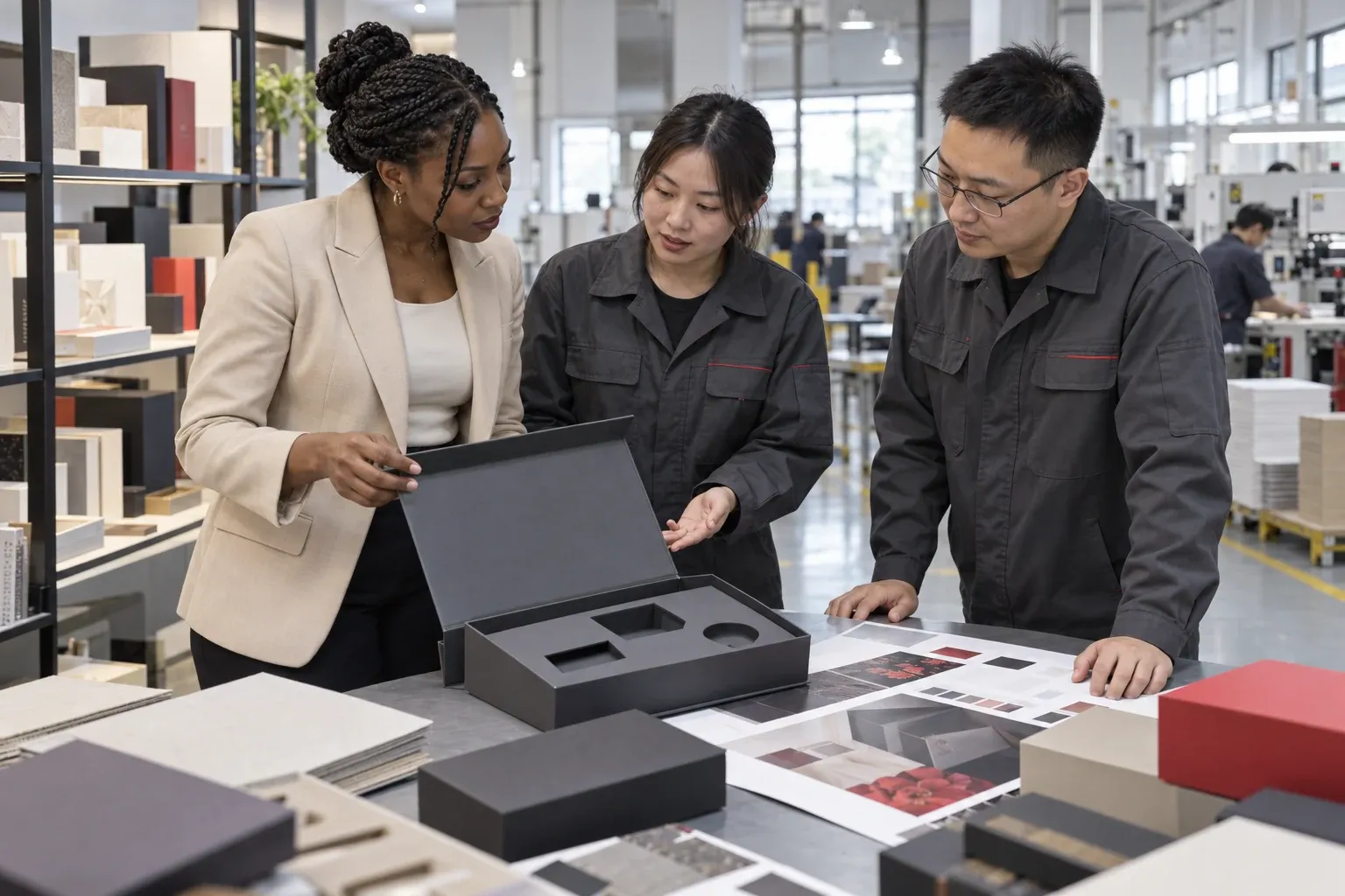 Illustrative packaging development team in a sample studio